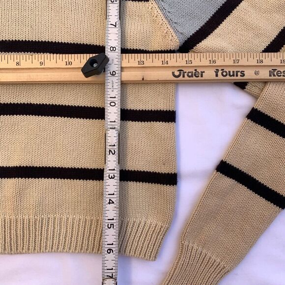 Knitz For Love and Lemons Mon Cheri stripe mock neck sweater Cream Grey Cotton - Picture 7 of 12